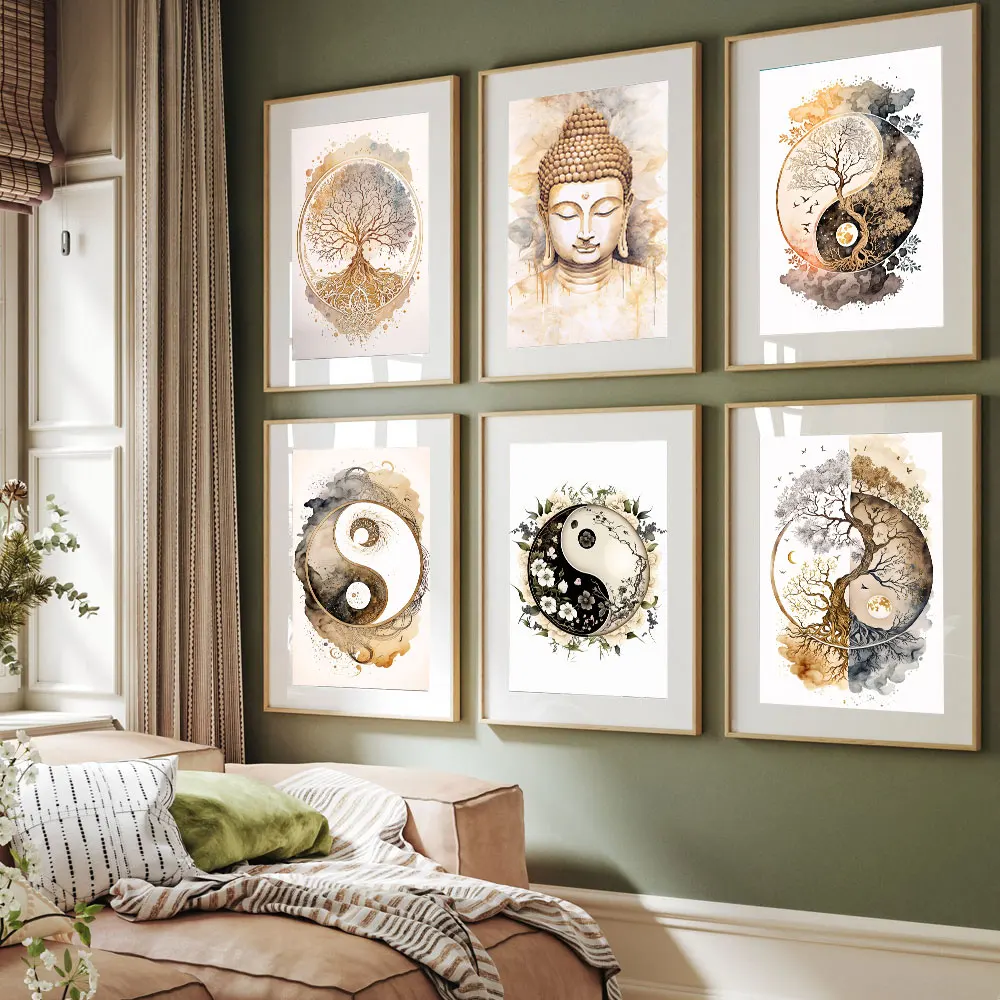 Yin Yang Tree Poster Canvas Painting Spiritual Symbol Posters and Prints Meditation Room Decoration Wall Art Pictures Home De