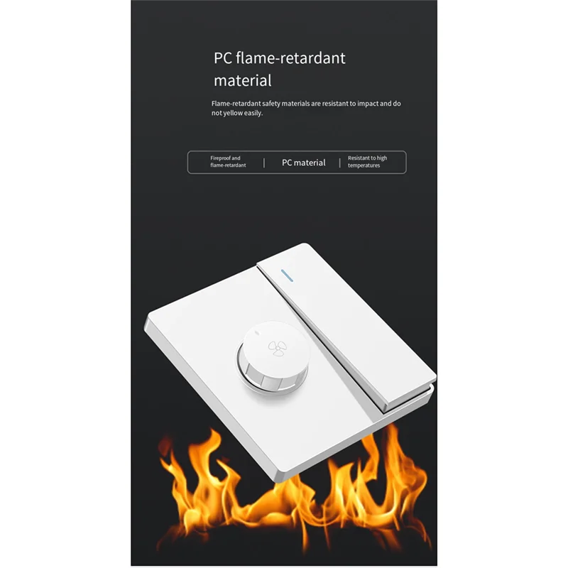 ABPQ-Panel Ceiling Fan Speed Regulator 86 Type Electric Fan Stepless Speed Control With 1Gang 300W Switch BLACK