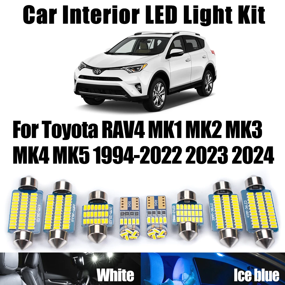 For Toyota RAV4 MK1 MK2 MK3 MK4 MK5 1994 - 2021 2022 2023 2024 Car Number Plate Bulbs Canbus LED Interior Reading Dome Light Kit