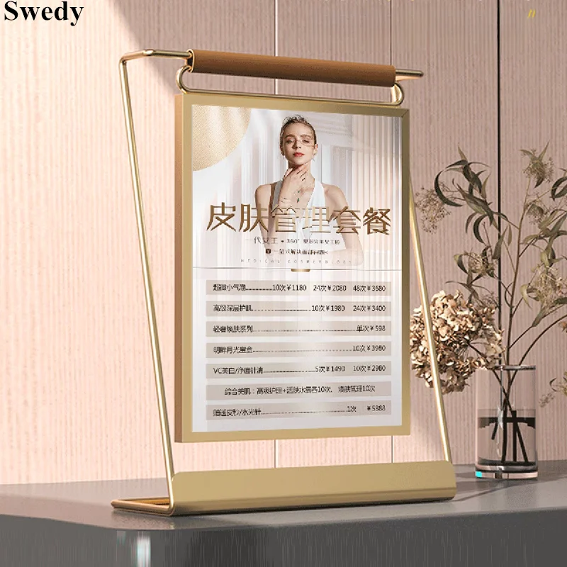 8 Inch 225x175mm Metal Acrylic Sign Holder Display Stand Beauty Salon Skin Price List Holder Wedding Photo Picture Poster Frame