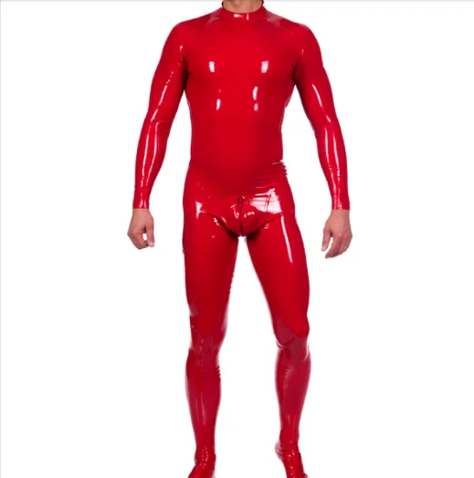 

100% Latex Rubber Gummi Catsuit Bodysuit Suit Red Foot fashion tights S-XXL