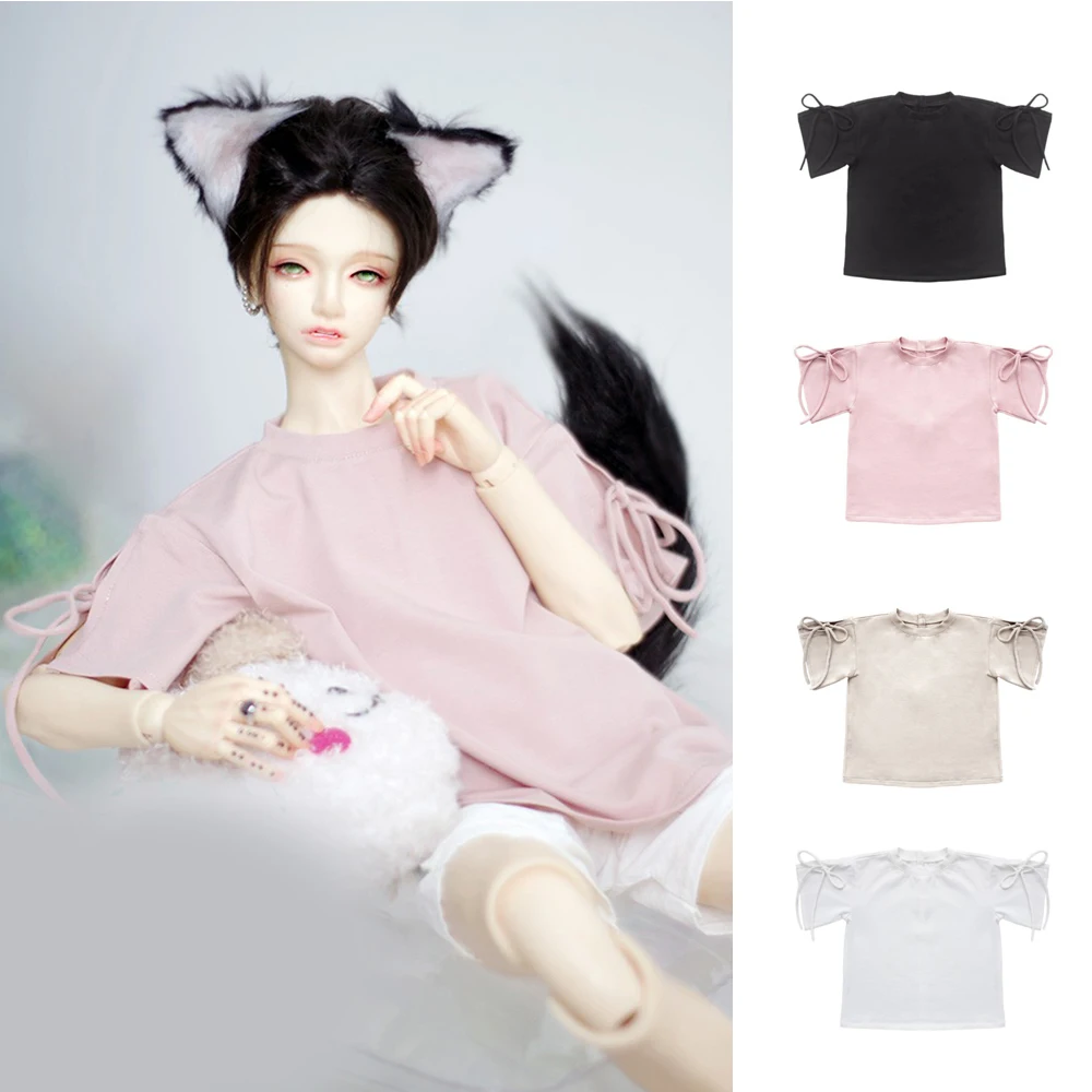 D09-P382 children handmade toy    1/3 MSD SD17 POPO68 uncle bjd doll clothes pink black Top tie short sleeved T-shirt 1pcs