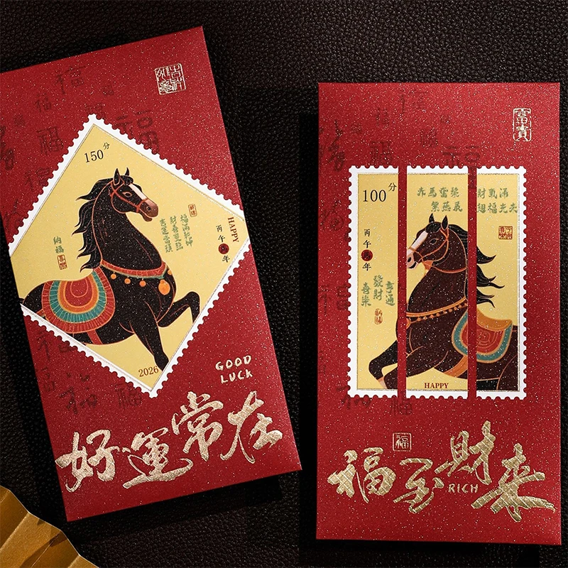 6pcs 2026 Horse Year Red Envelopes Chinese Style Blessing Lucky Money Envelopes Traditional Cartoon Red Packets