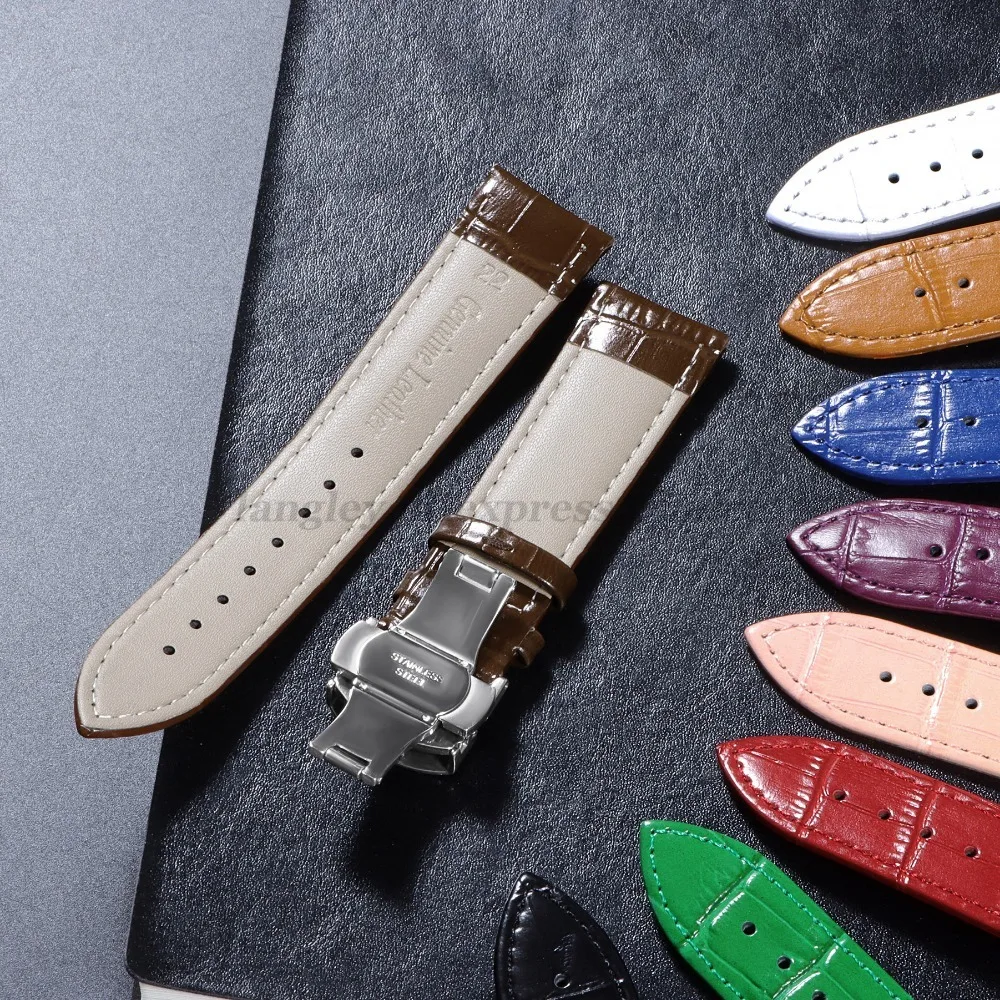 16mm 18mm 20mm 21mm 22mm 24mm Crocodile Pattern Straps for Omega Bracelet for Seiko Vintage Leather Watch Band Butterfly Buckle