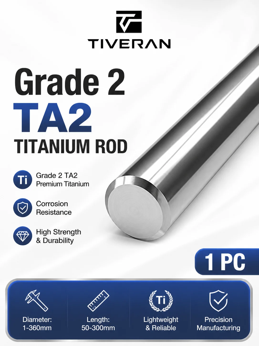 Grade 2 TA2 Pure Titanium Bar Solid Round Rod for Industrial Machining DIY