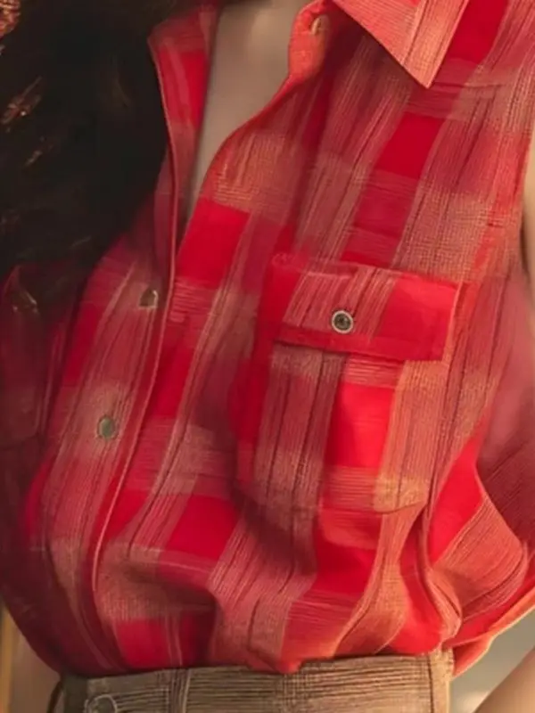 Top da donna estivo senza maniche a quadretti rossi retrò dal design chic e alla moda