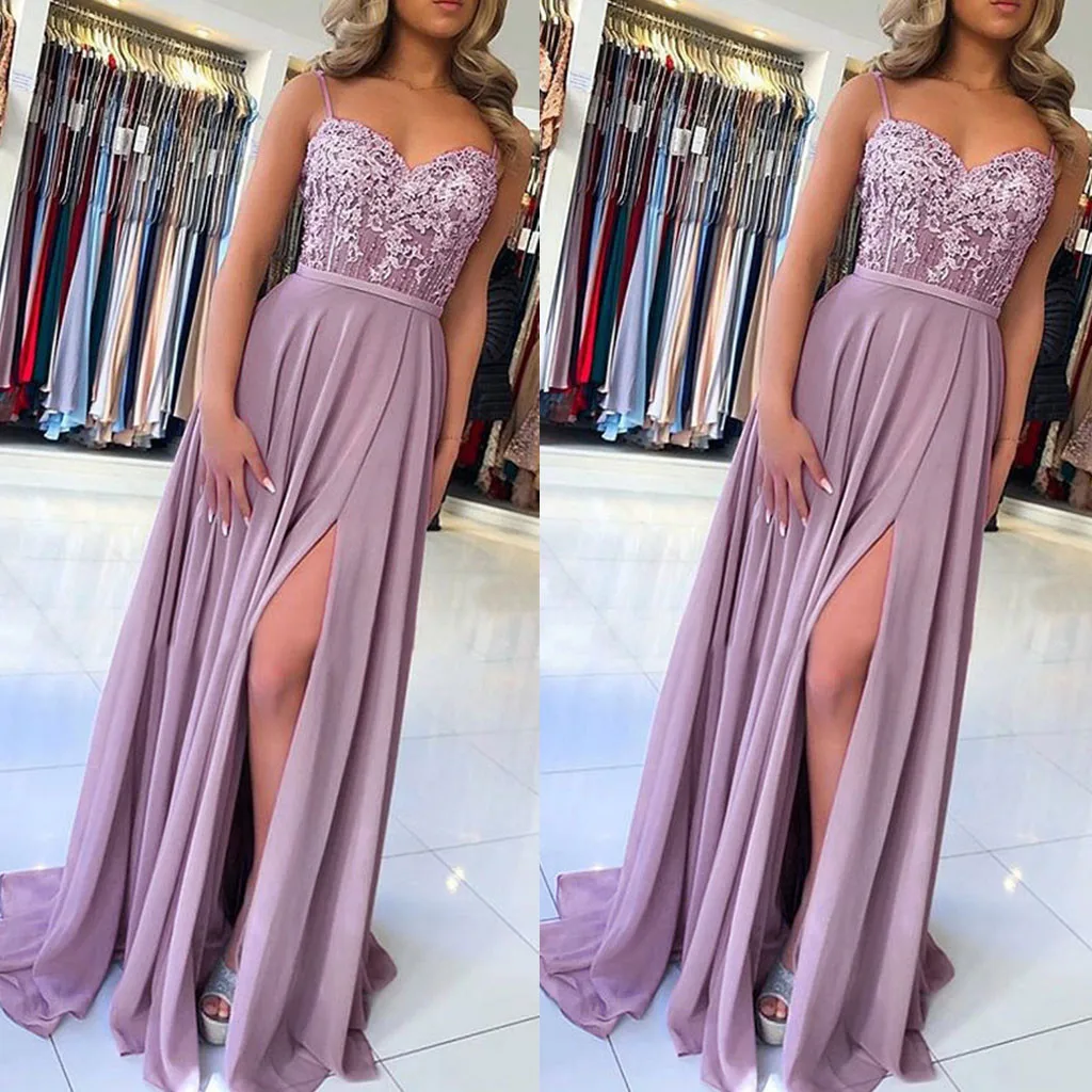 Sexy High Slits Lace Dress Women Fashion Floral Coral Bridesmaid Party Dress Elegant Female Wedding Guest Dress Robe Vestidos