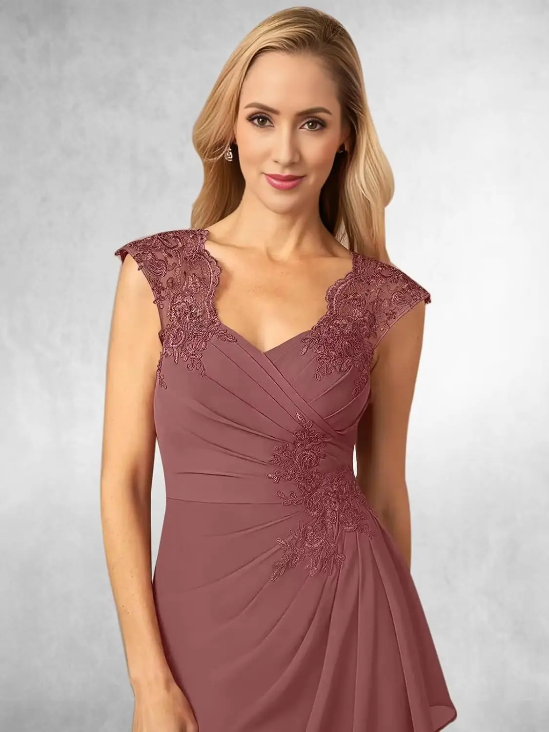 Calcomanía de encaje de gasa Vestido elegante para invitados de boda Vestido plisado con cuello sin espalda Vestido de noche Vestido de fiesta sexy Vestido de novia Vestidos de dama de honor