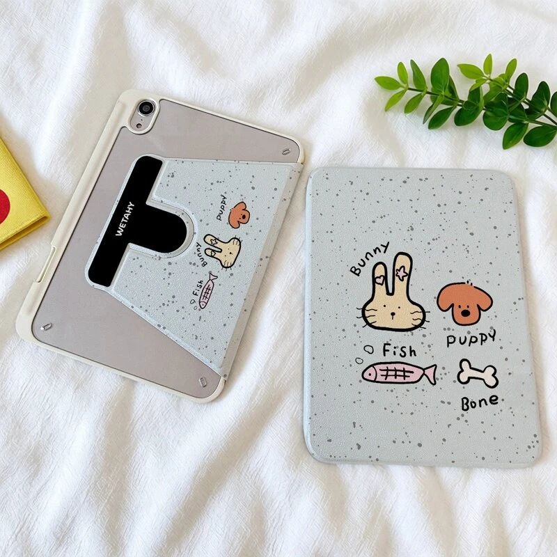 Korean Ink Cute Animal Y2K 360° Rotation Cover For iPad Pro 13 11th M5 M4 12.9 A16 10 8 7 9th 10th Air 11 M2 M3 Mini Tablet Case