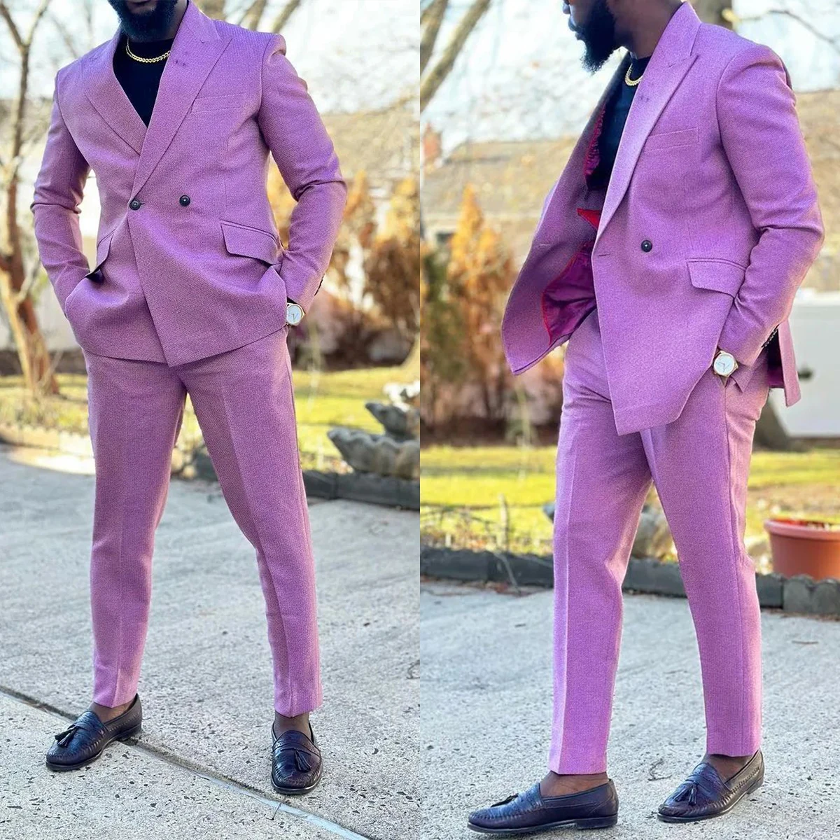 

Simple Purple Wedding Men Suits New Gentleman Tailor-Made Groom 2-Pieces Coat Pant Formal Occasions Party Singer Customized