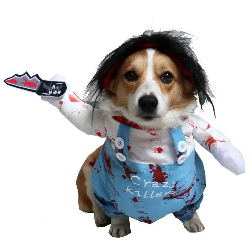 

Pet Transformation Outfit Comfortable Wearing Experience for Pets Funny Chucky Dog Costume with Pattern Wig Knife for Pet