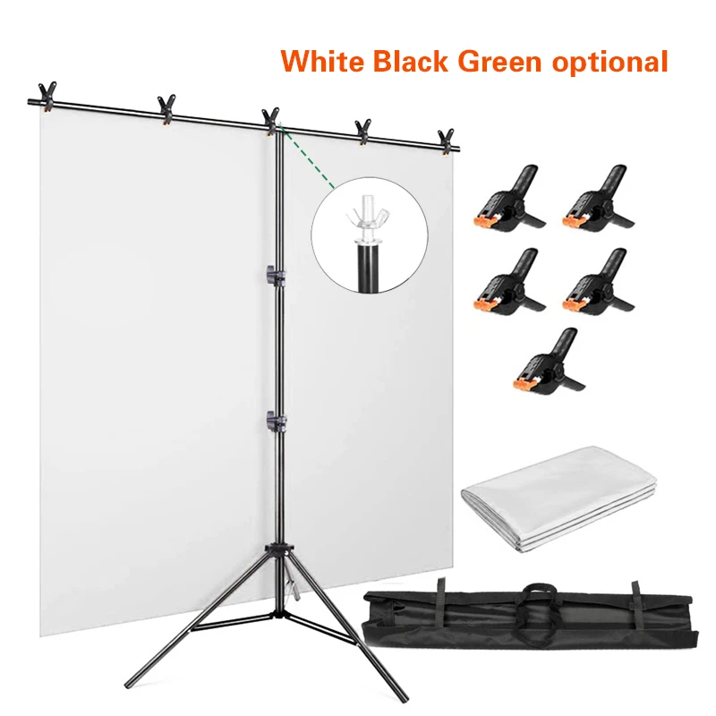 Backdrop T Stand And Polyester White Screen Background Cloth Kit For Birthday Party With 5 Clamps Storage Bags Easy Setting Up