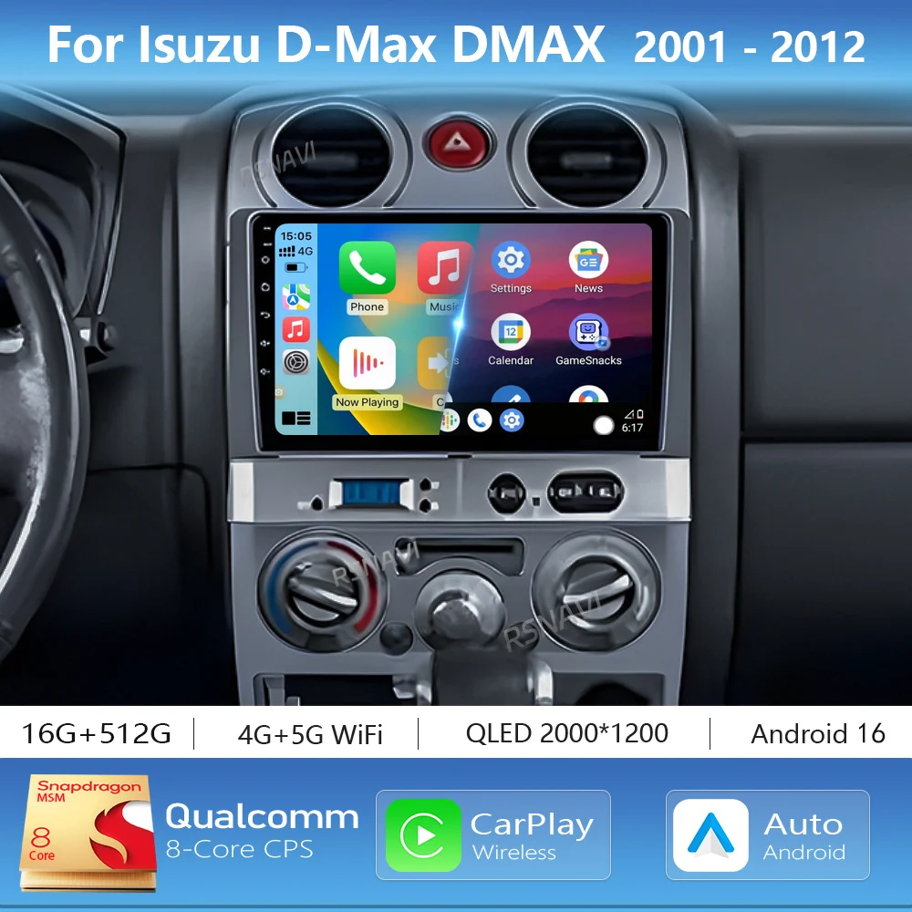 Android 16 Carplay Auto 2K Screen DSP Car Radio Multimedia Player For Isuzu D-Max DMAX 2001-2012 Autoradio Stereo 2din Head Unit