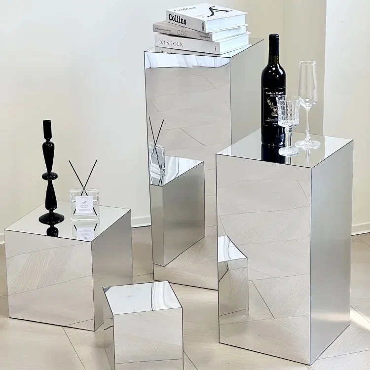 Square Mirror Display Box Decor Stand Photo Prop Base Acrylic Bedside Table