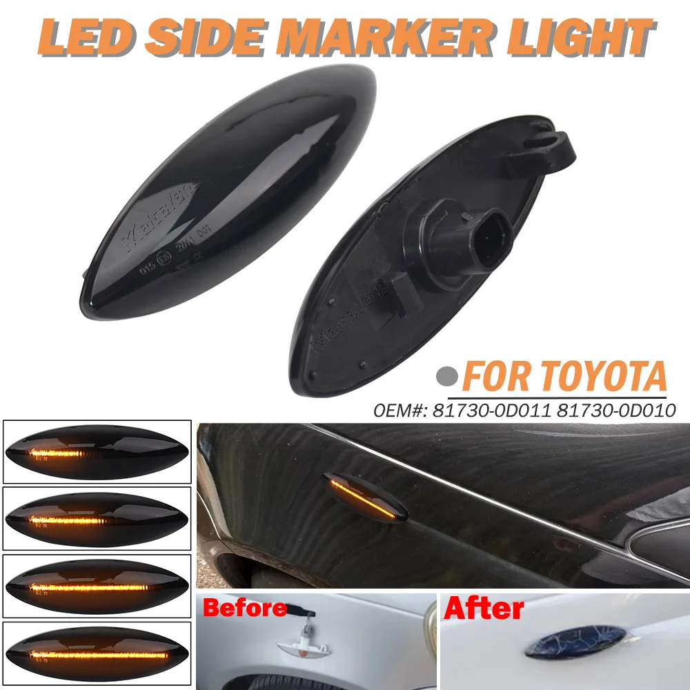 

2x Dynamic Flowing LED Side Marker Turn Signal Light For Toyota YARIS ECHO VIOS LIMO NLP10 SCP10 SCP12 2000 2001 2002 2003-2005