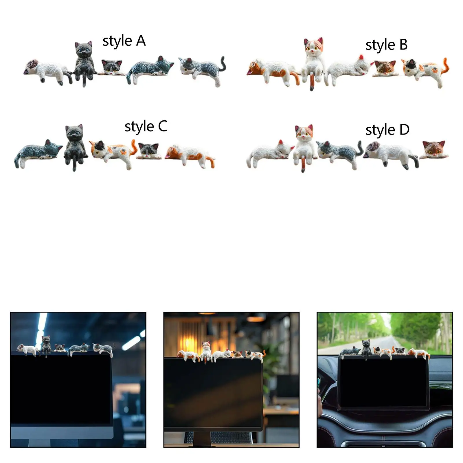 Cat Figure Miniature Resin Figurine Decorative Desk Toy Ornament for Car Interior Rearview Mirror