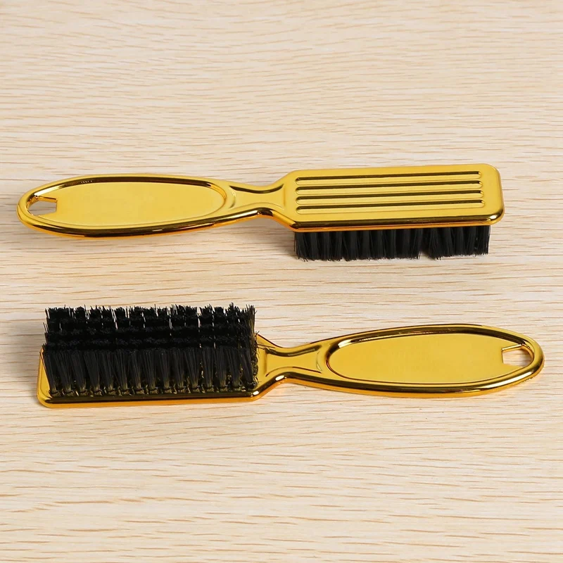 New-Fade Brush Comb Scissors Cleaning Brush Barber Shop Skin Fade Vintage Oil Head Shape Carving Cleaning Brush Gold 6PC