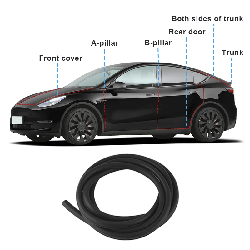 Car Accessories For Tesla Model Y 2021 2022 2023 Door Seal Edge Protector Auto Sealing Tape Strips Guard Automobiles Trunk Trims