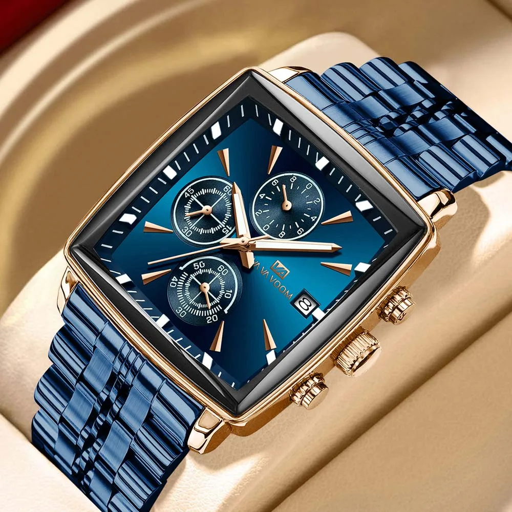 

VAVAVOOM Multifunctional Men's Quartz Watch Chronograph Waterproof Luminous Date Display Stainless Steel Men's Wristwatch