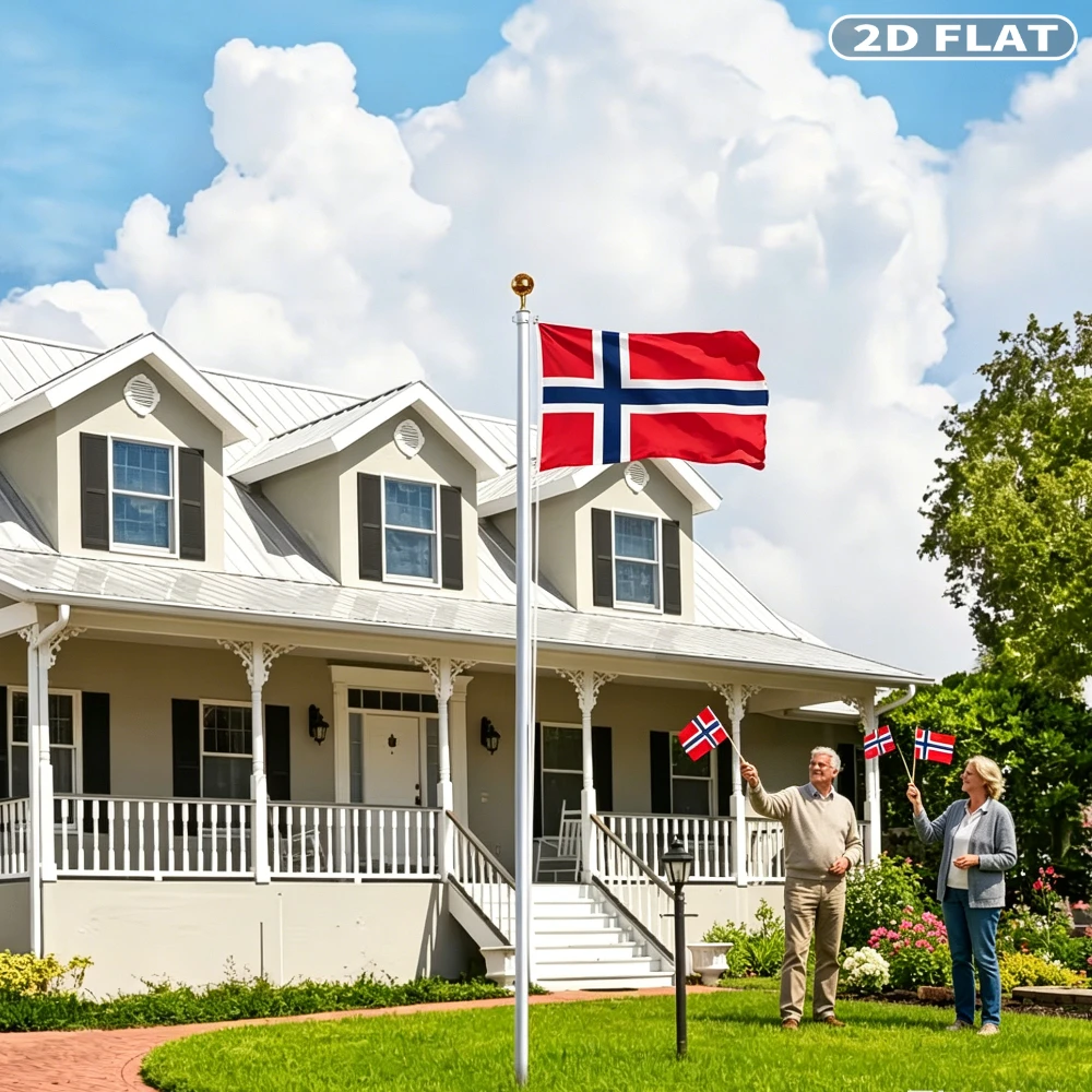 2D FLAT 1 Set 90x150cm Flag of Norway, Norwegian Banner & 14x21cm Handheld FlagPolyester Flags with Poles Outdoor Decoration