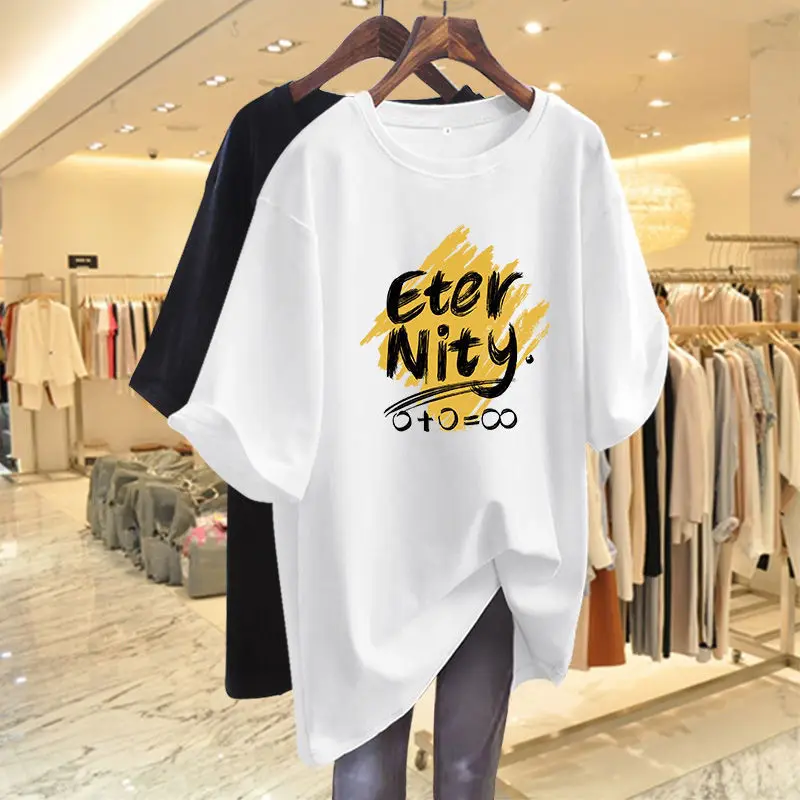 Women Clothing Vintage Letter Printed Basic Cotton T-shirt Summer Short Sleeve Fashion Casual Tee Top Pullover Streetwear