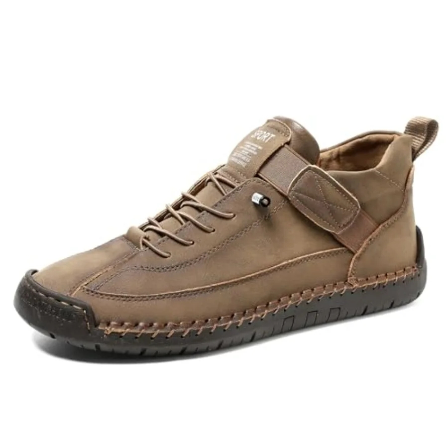 

Womens Hand Stitching Leather Slip-On Ankle Boots with Adjustable Elastic Band Casual Lightweight Non-Slip Walking Loafers Retr