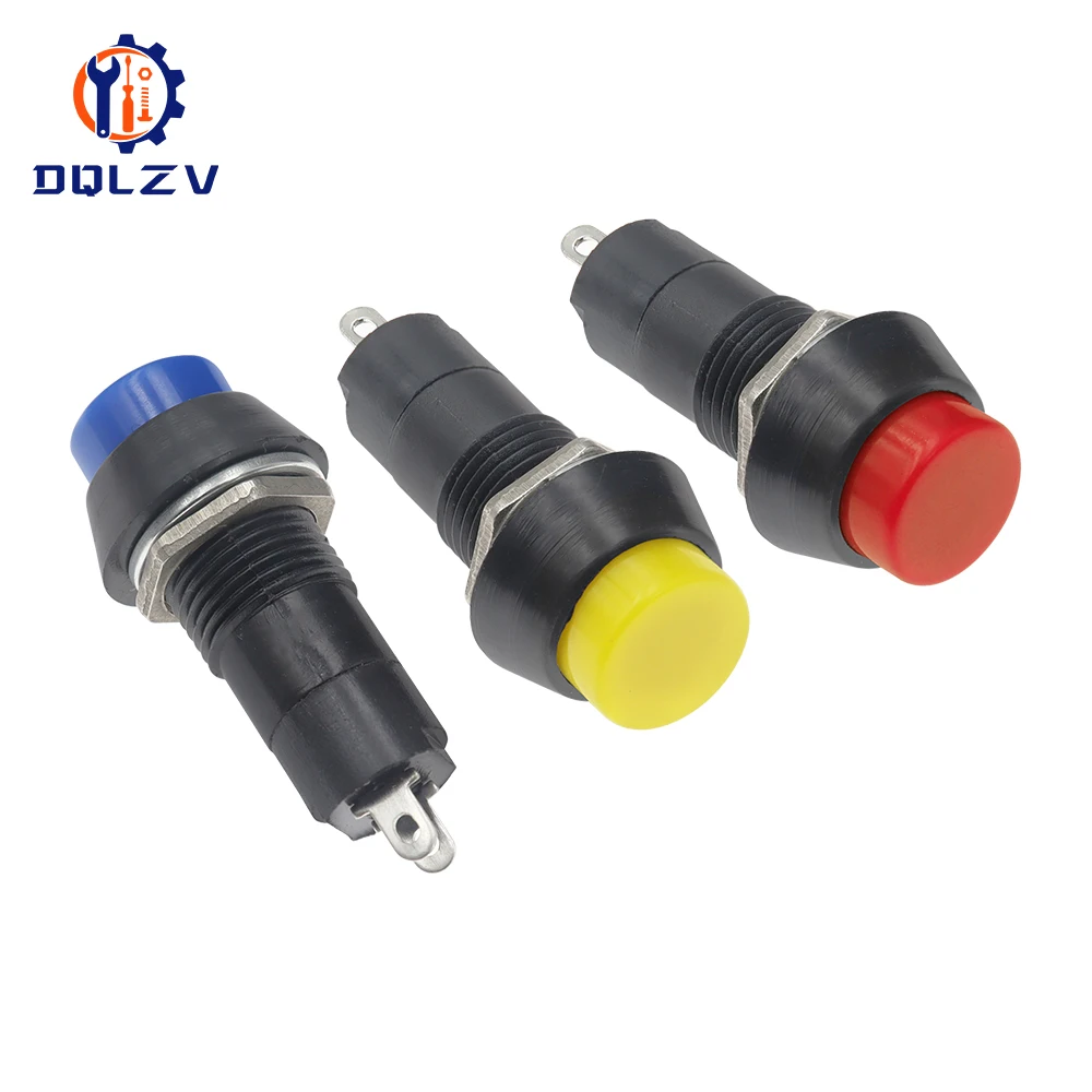 Self-lock/Self-Recovery Pushbutton Switches 12mm OFF-ON Plastic Push Button Switch momentary 3A 250V AC 2PIN 6Color Mixing