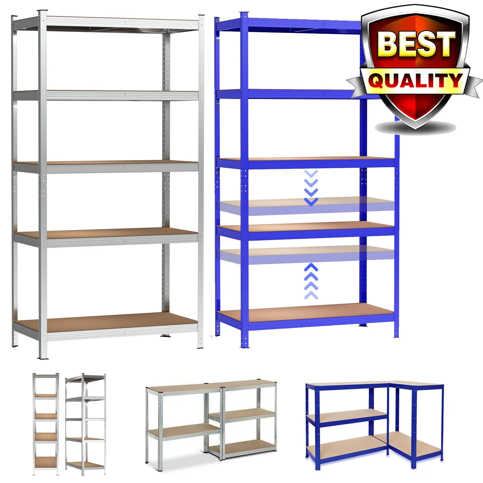 Heavy Duty Shelving Storage Rack, 5 Tier Metal Shelving Workshop Shelving with steel frame, MDF Panel, Up to 875kg Load capacity