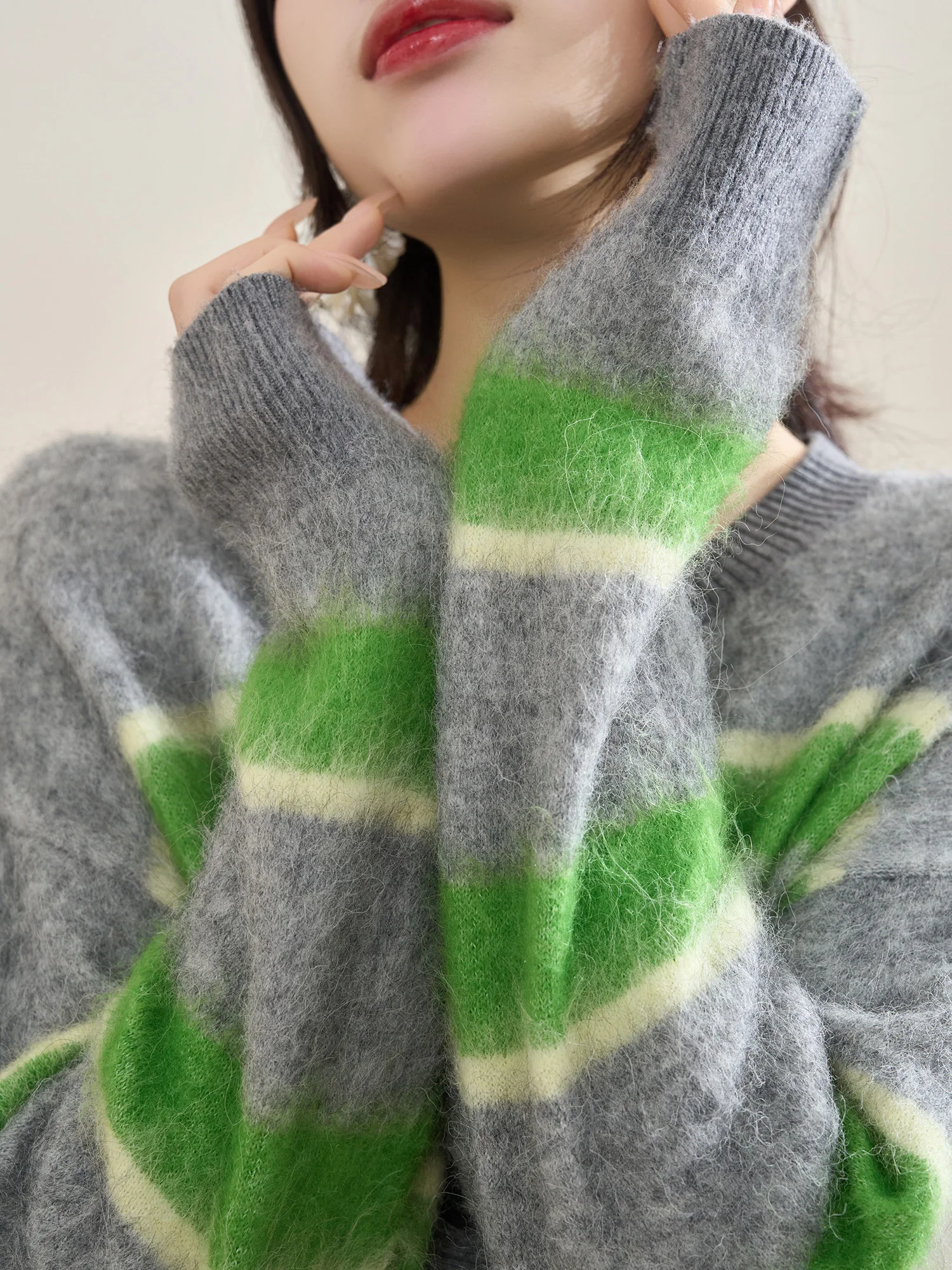 

Женский вязаный кардиган Flowing Era с круглым вырезом, в полоску, с цветовыми блоками, зимний, новый, мягкий, из полиэстера, с длинными рукавами, повседневный свитер