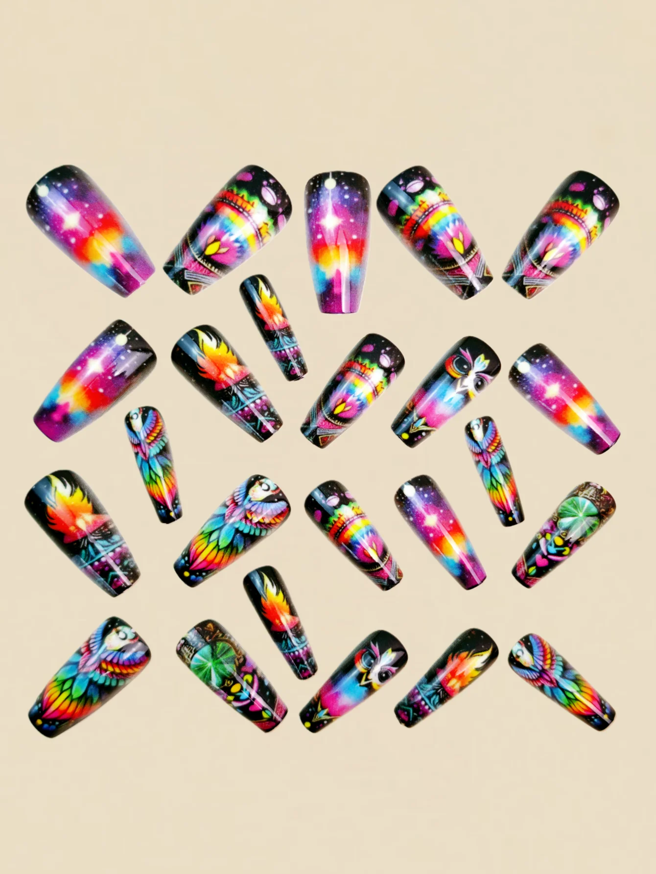 24pcs mid-length ballet-shaped nail art with lightning and starry sky patterns, artificial nails, detachable daily nails, nail p