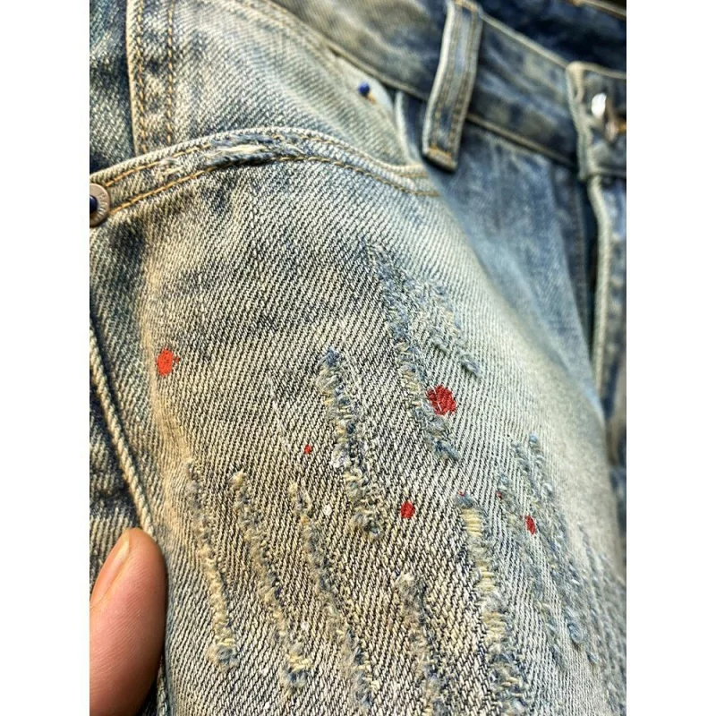 Summer Thin Vintage Washed And Scraped Denim Shorts With A Trendy Men'S Signature Straight Cut And Slim Fitting Ripped  Jeans