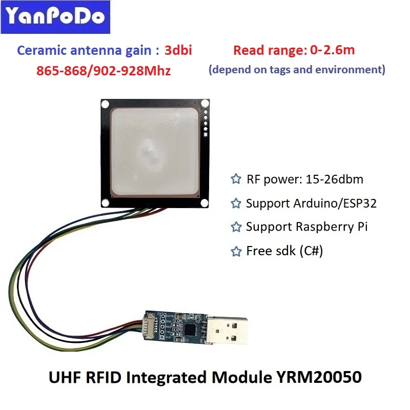 Mini módulo RFID UHF integrado YRM200, lector de tarjetas de Control de acceso Raspberry Pi, antena de 3-5,5dbi, lector de módulo RFID integrado