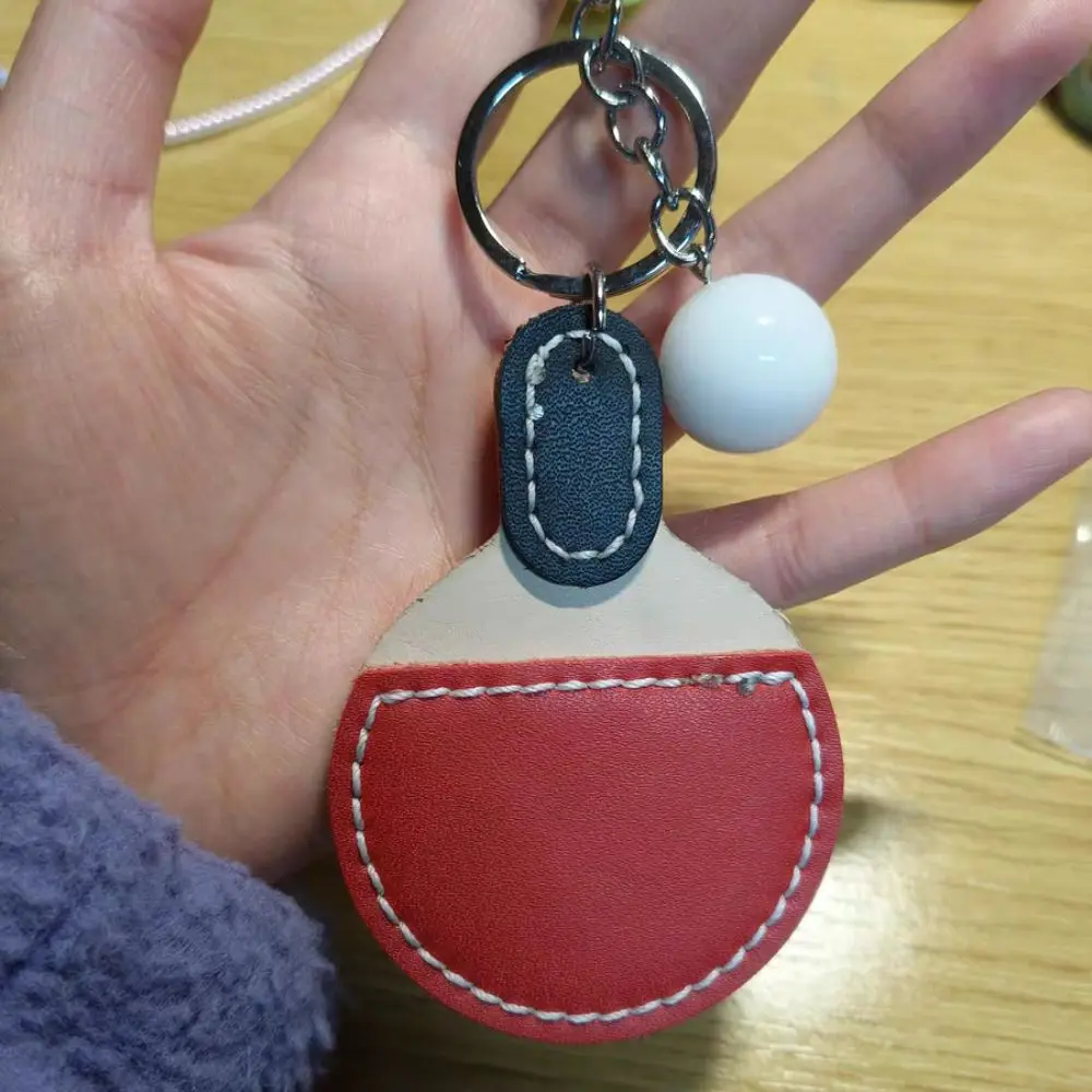 Leather Ping Pong Racket Pendants Anti-lost Hand-sewn DIY Ping Pong Keyrings Ins Girl Heart Sports Fans Key Ring