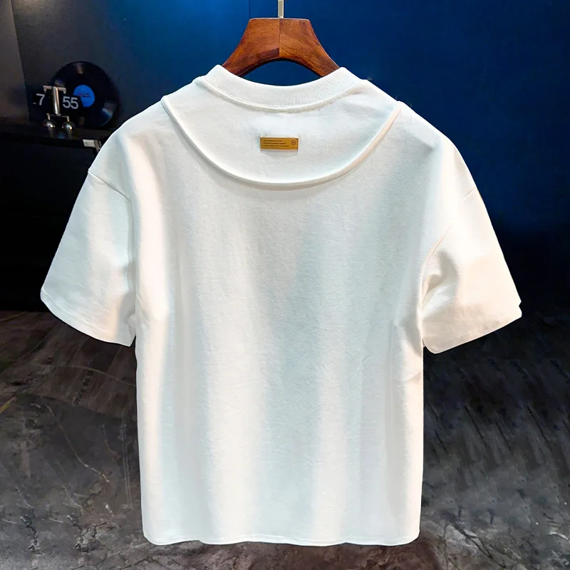 2025 new summer men's clothing Japanese high-end trendy brand Pi Shuai round neck short sleeved loose solid color top