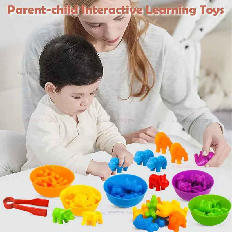 Montessori Animal Sorting Sensory Toys Rainbow Counting Color Matching Fine Motor Skills Toy for Kids Educational Activity Games