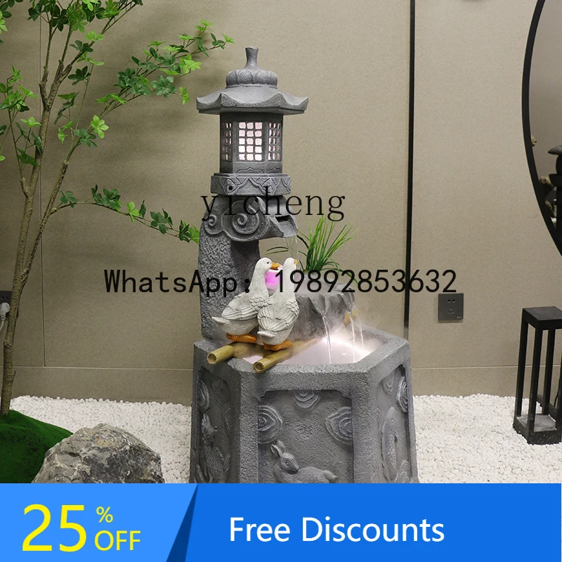 

outdoor courtyard fish pond, circulating water landscape, garden landscaping decoration, fountain ornament