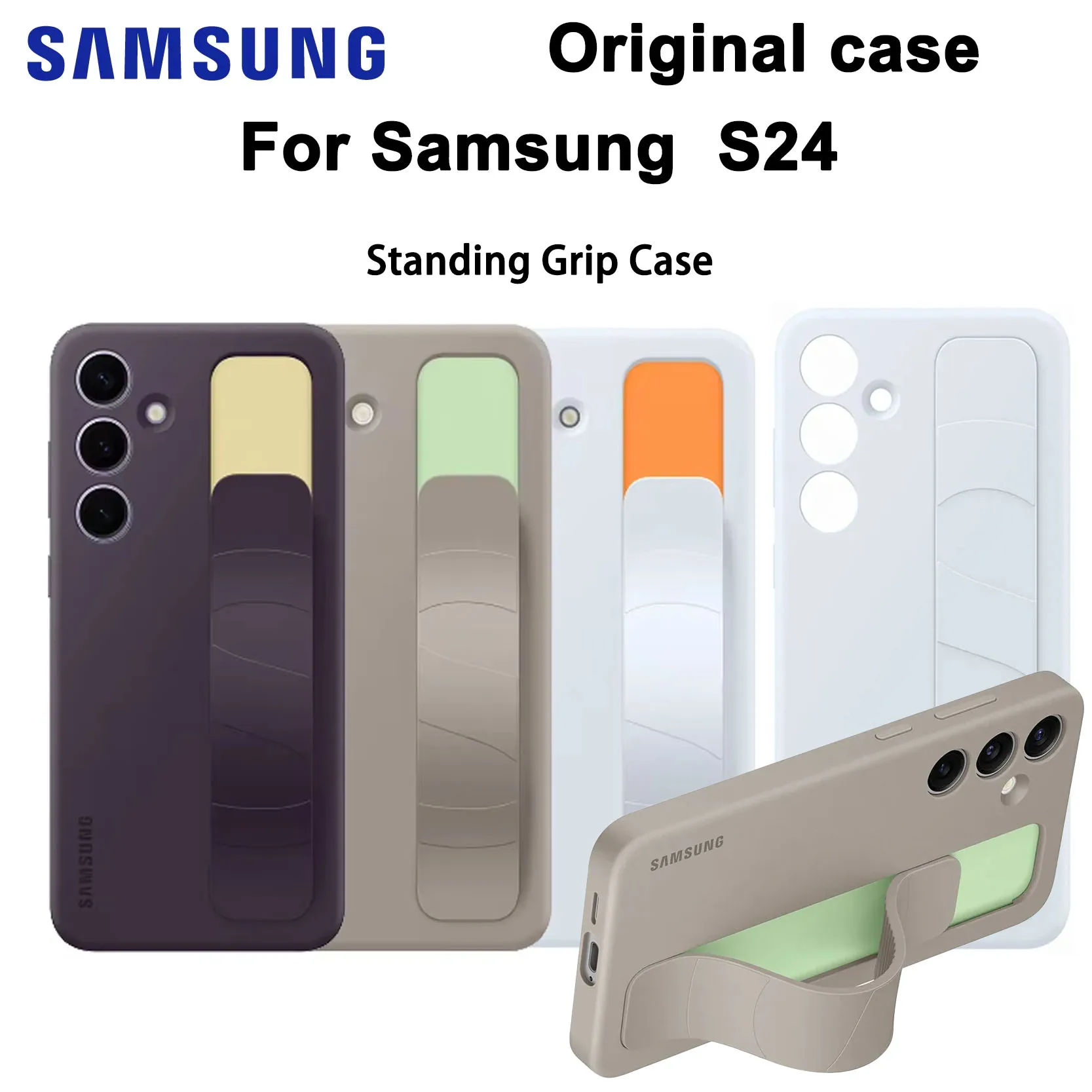 

Оригинальный чехол для Samsung Galaxy S24 с ручкой-стойкой, высококачественная силиконовая защита для телефона со шнурком, защита от царапин и ударов