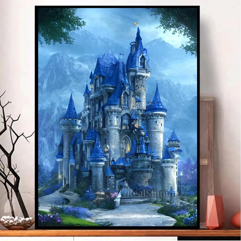 5D DIY Diamond Painting Kits blue Chateau Castle Landscape Full Square Round Drill Diamond Embroidery Mosaic Home Decor H66