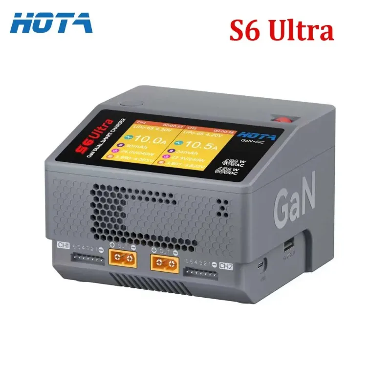 HOTA S6 Ultra 650W Dual Channel Charger, AC 480W DC 650W for FPV Drone Lipo Battery, 2-Port Independent Fast Smart Charger