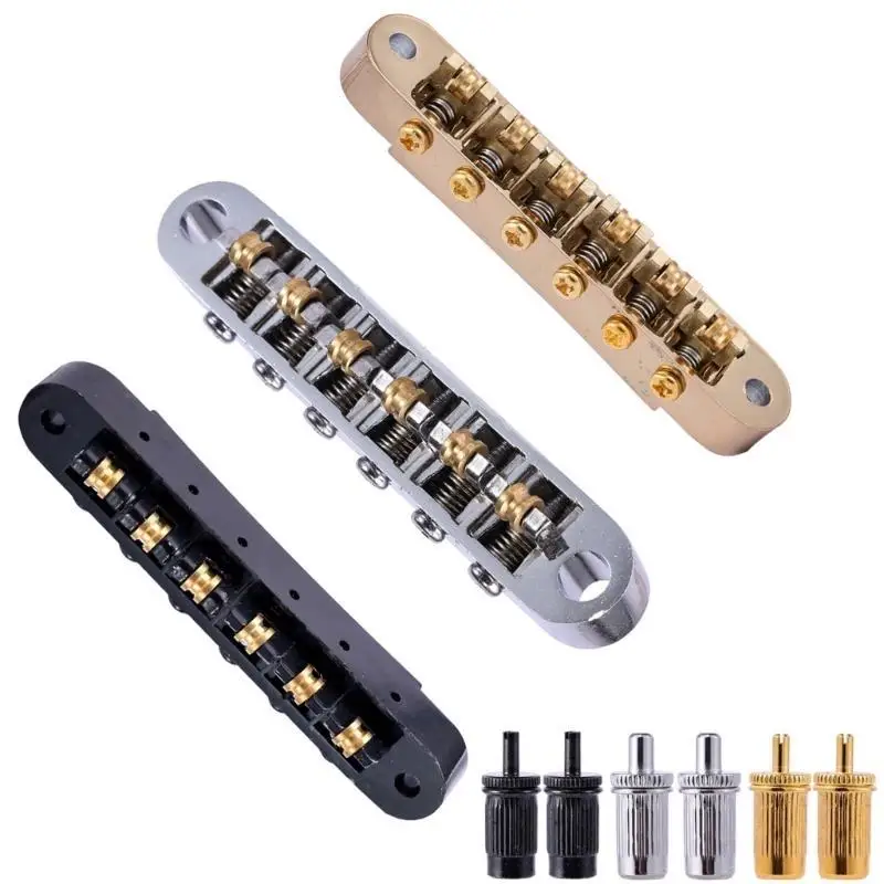 652F Guitar Roller Saddle Bridge Tune O-Matic Bridges with Post Hole 6.3mm Replacement Set for Most 6 String Electric Guitars