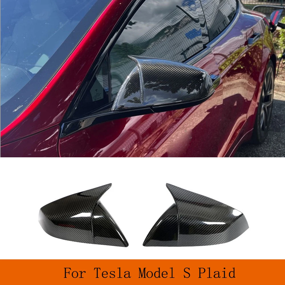 Covers Rear View Caps For Tesla Model S Plaid Sedan 2021-2023 DRY Carbon Side Mirror Dry Carbon Mirror Covers Shell Case Add On