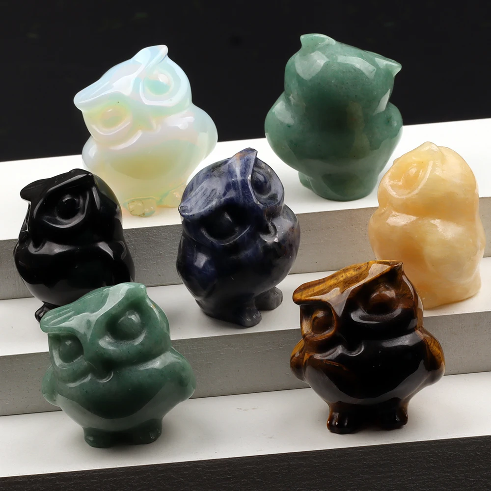 1.5 Inch Natural Jade Crystal Owl Figurine Semi Precious Stone Amethyst Crystal Animal Handicraft Bird Statue view 2