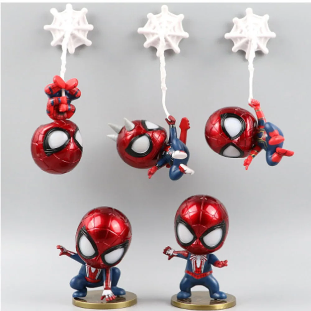 

5 Pcs/Set Avengers Spider Man Q Ver. PVC Action Figures Fridge Magnet Collectible Model Toy Mini Spiderman Car Decoration Doll