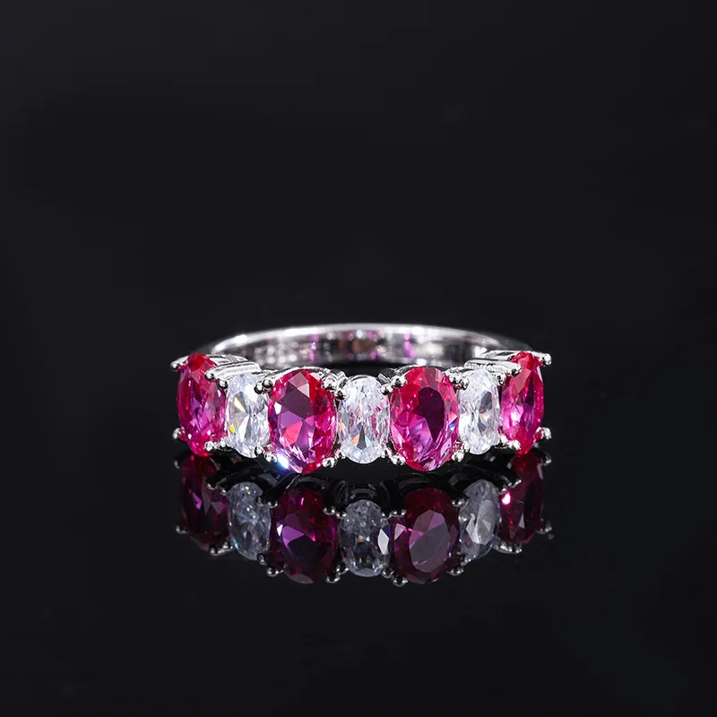 Jewelry S925 Solid Silver Gemstone 4*6 Geometric Trendy Retro Ring Set for Women