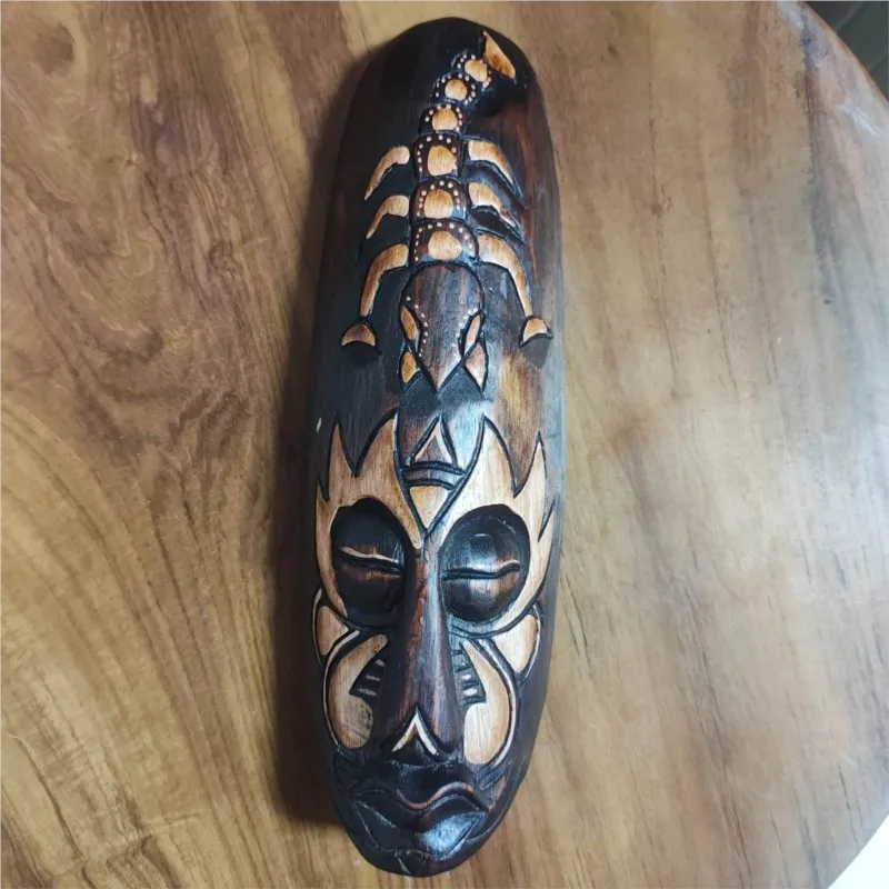 Ethnic Minority Retro Mask Full Face Ethnic Style Decoration Wood Carving Pure Handmade Bar Solid Wood Wall Decoration ZJ38