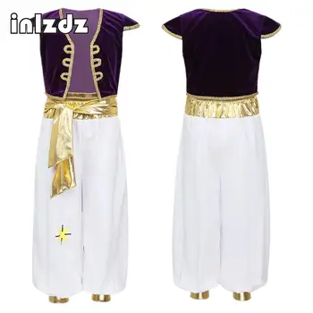 ボーイズ神話王子アラジンカーニバルコスプレ衣装ハロウィンパーティーアラビア王子ロールプレイチョッキベストトップ + ベルト付きパンツ