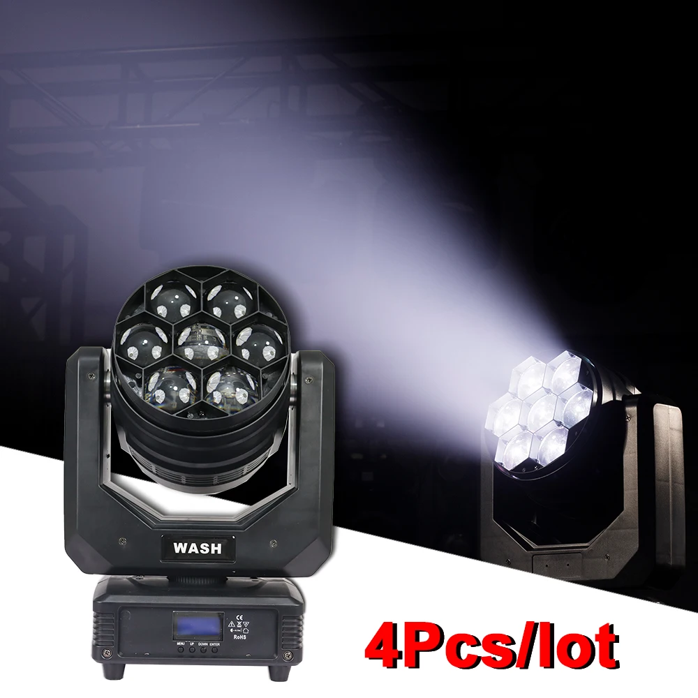 

4PCS/lot 7X40W RGBW 4IN1 Zoom Moving Head Light DMX512 17CH Wash Effect Light DJ Disco Stage Wedding Music Party Light SHWO