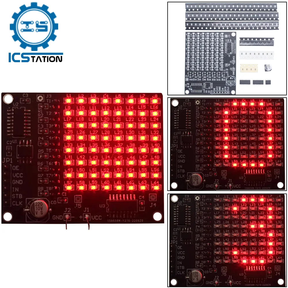 DIY Electronic Kit 64 SMD LED Patch Matrix Advertising Screen Soldering Project Practice Component Welding Training Suite