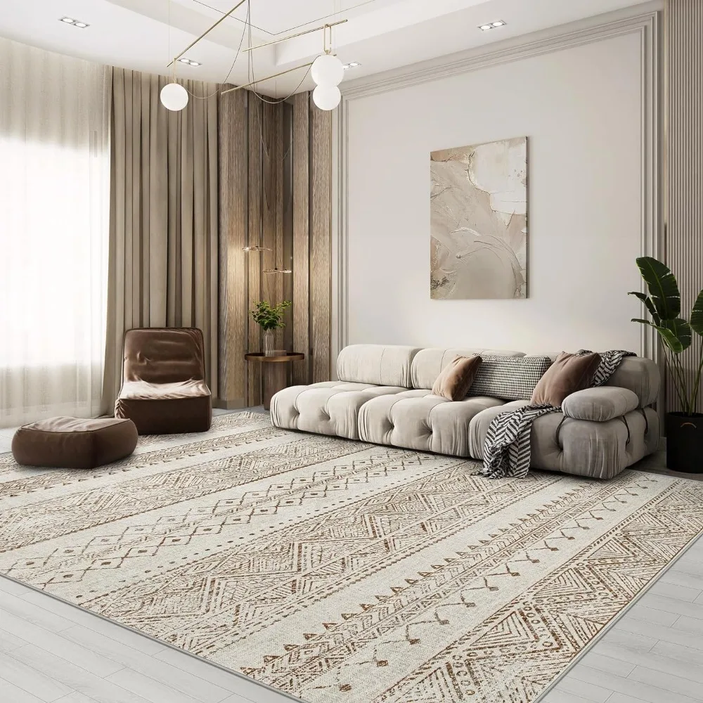 Area Rugs 9x12 Living Room: Large Machine Washable Rug with Non-Slip Backing Stain Resistant Soft Geometric Morocc