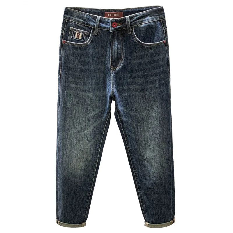 Men's jeans 2025 autumn new fashion high-end trend embroidered print loose tapered elastic pants men